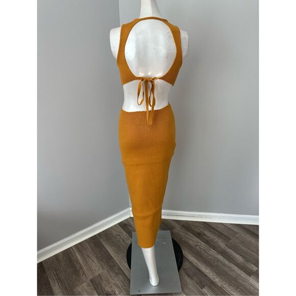 NWT For Love & Lemons Ribbed Knit Cutout Maggie Midi Dress Rust Orange Small $18 - Picture 6 of 10